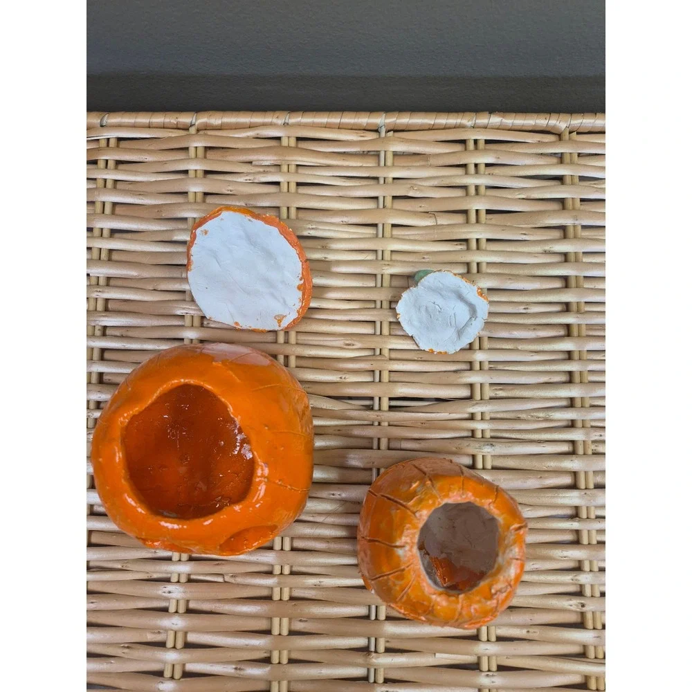 Vintage Handmade Pottery Jack O Lantern Pumpkin Tealight Holders Halloween Pair